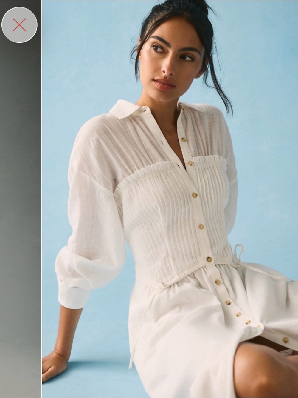 Pilcro by Anthropologies White Shirred Corset Button Midi Dress - Picture 2 of 6